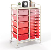 Gradient Pink 15 Drawer Rolling Storage Cart Beauty Craft Organizer