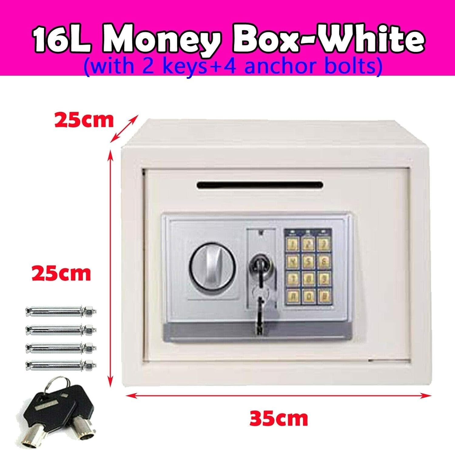 16L Digital Safe Box Electronic Keypad Cash Jewelry Security White