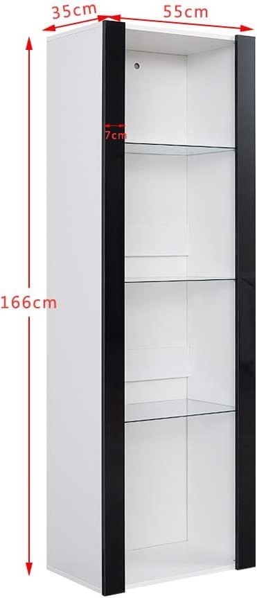 Tall Glass Display Cabinet RGB LED Light Shelves Storage 165cm Cupboard