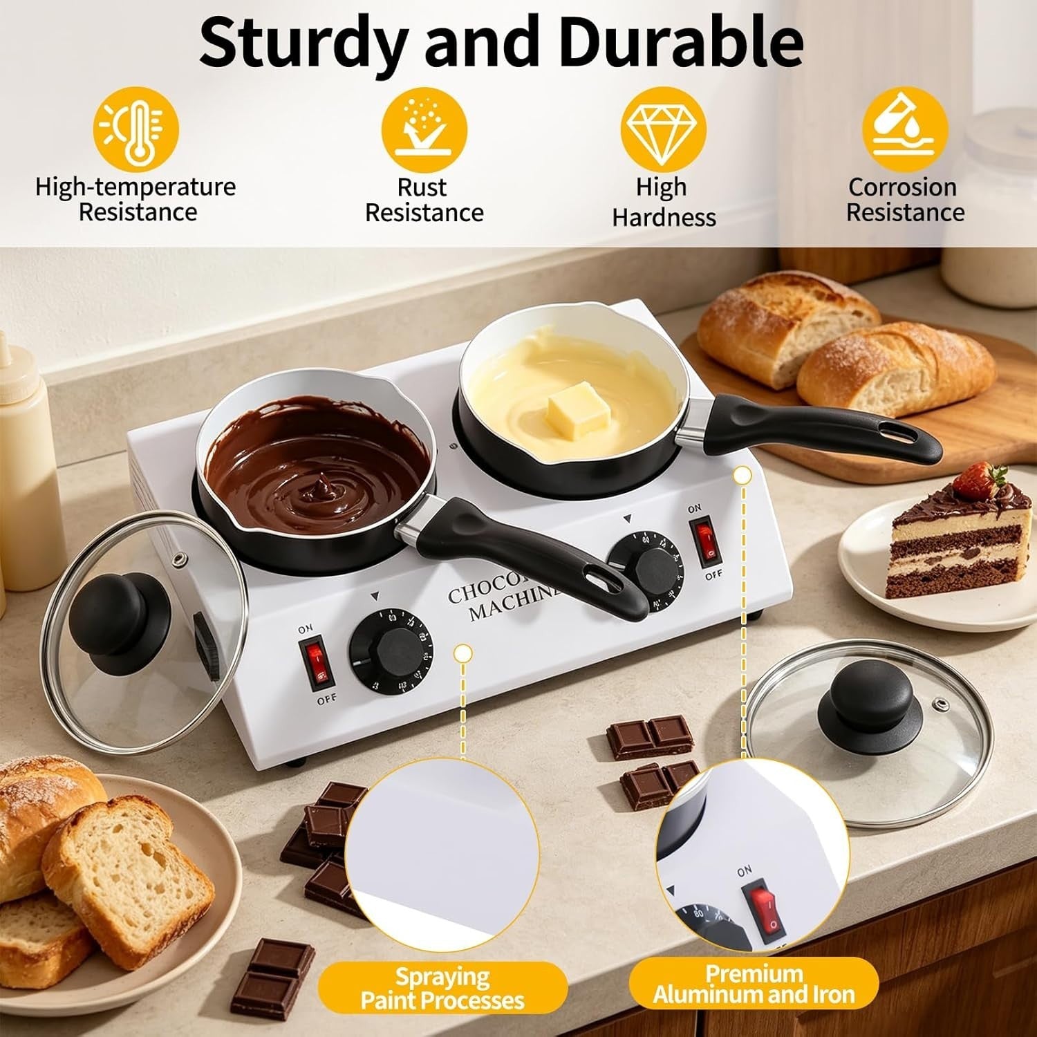 Double Pot Chocolate Tempering Machine Electric Melting Warmer 40W