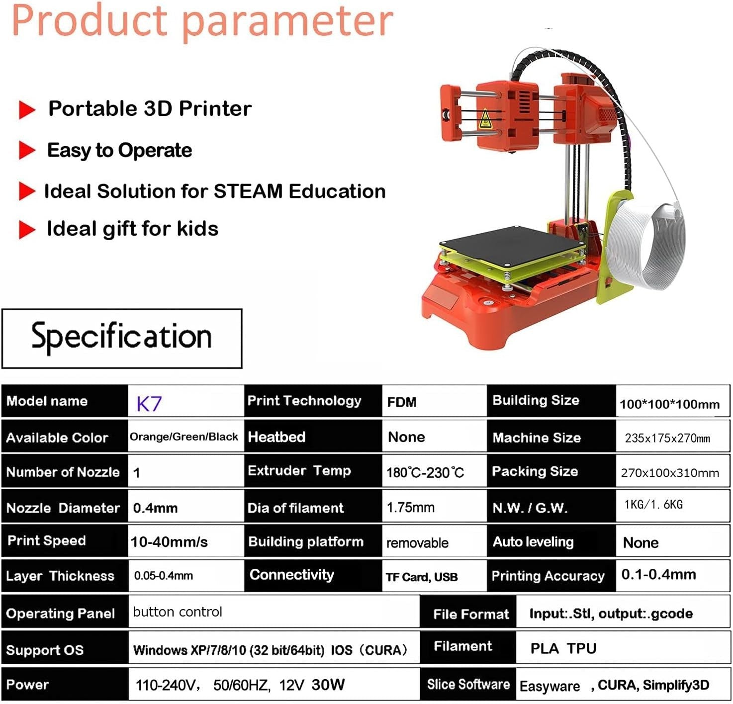 Mini DIY 3D Printer for Kids Beginner Desktop PLA Silent Printing