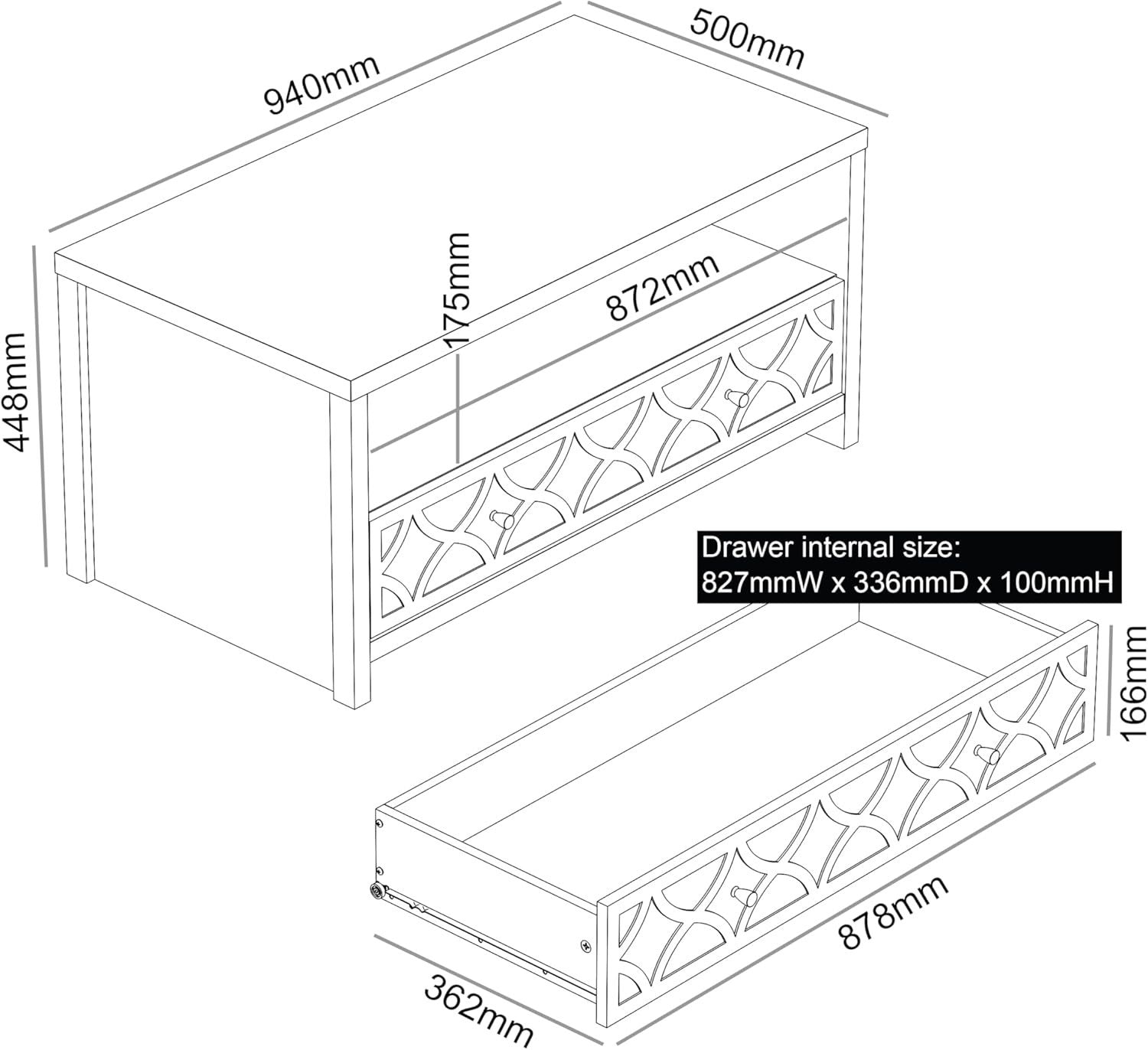 Modern Mirrored Coffee Table with Drawer – Space-Saving Storage Cabinet – Cool G