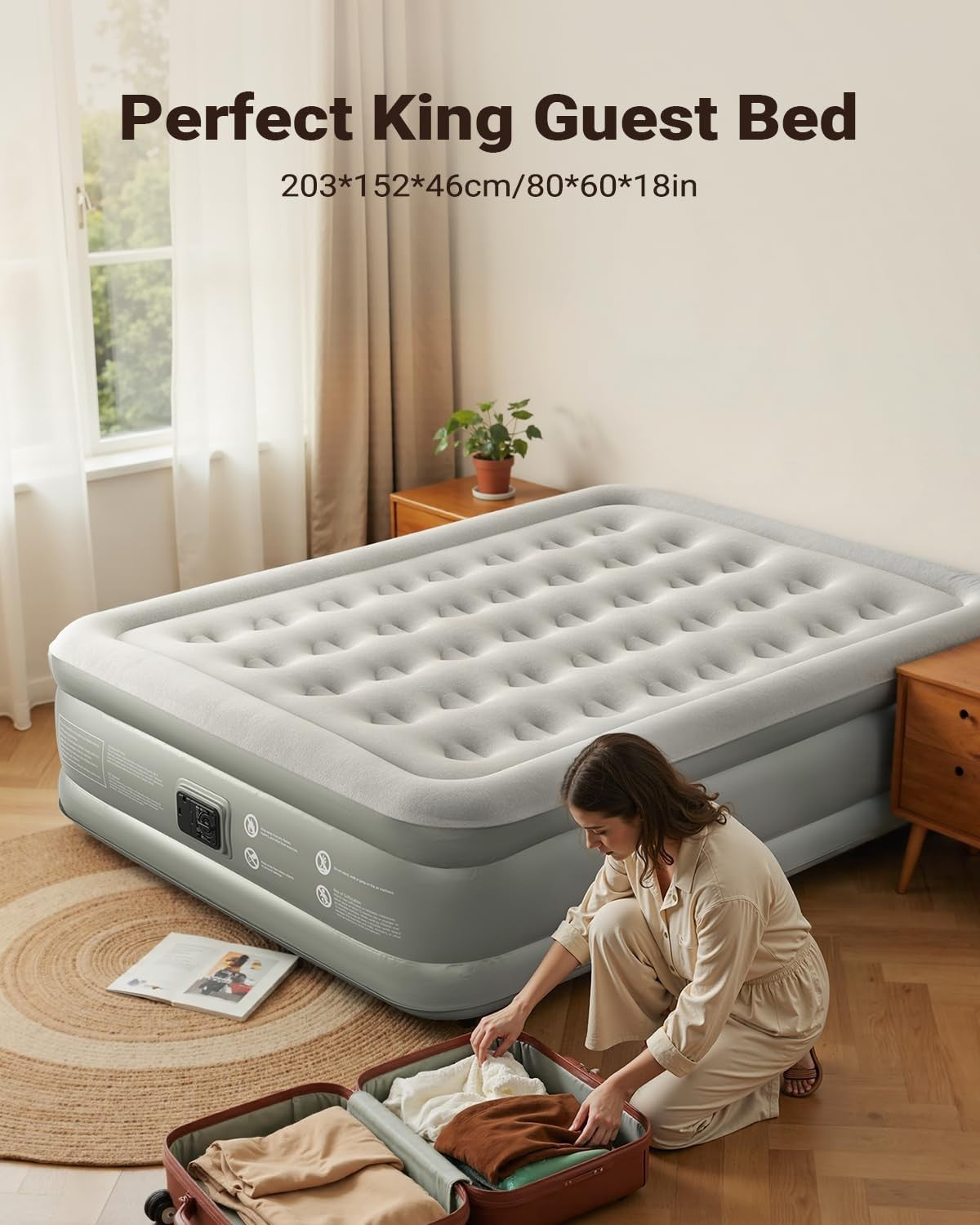 King Inflatable Air Mattress with Built-in Pump & Waterproof Top