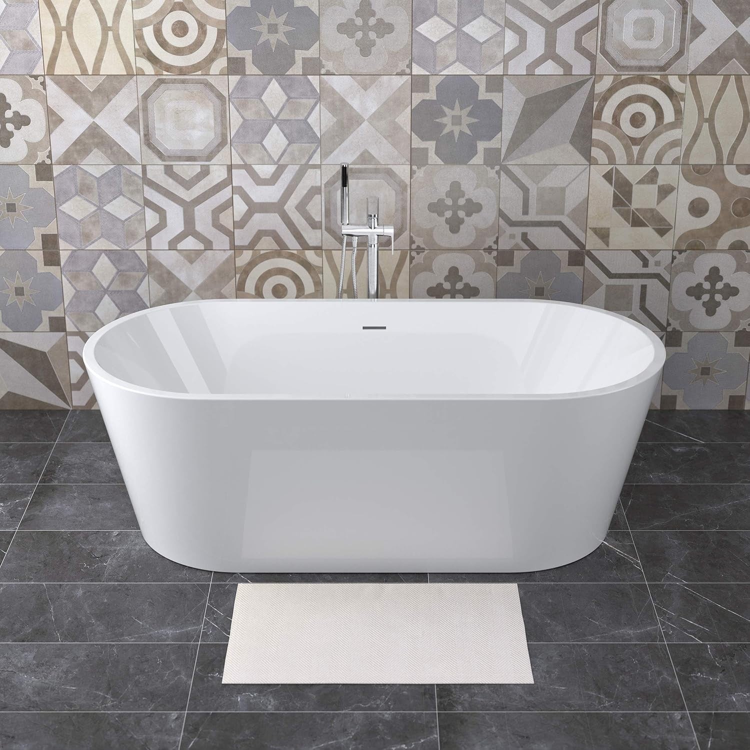 1700x800mm Freestanding Double Ended Oval Acrylic Bath Luxury Soaking Tub