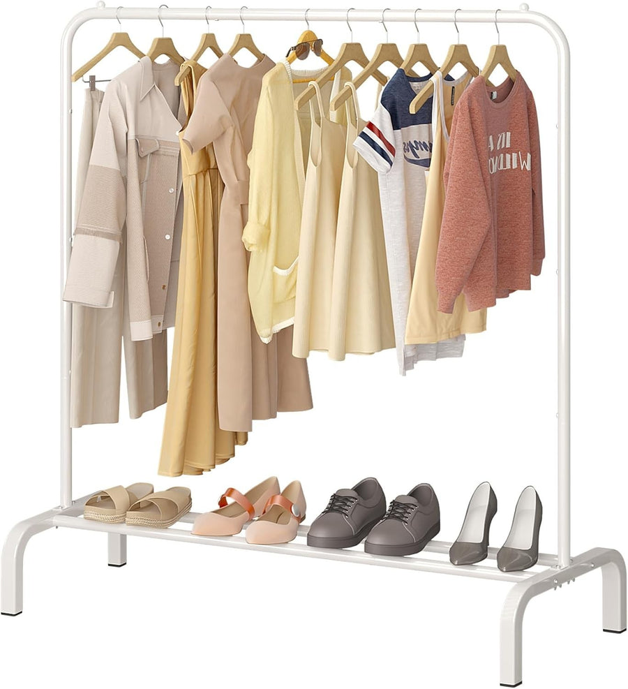 110cm Metal Clothes Rail with Shoe Rack – White Coat Rack