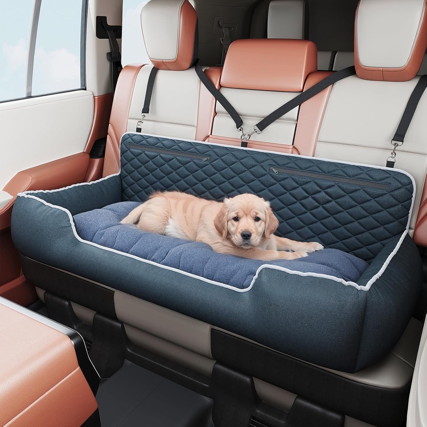 Large Dog Car Seat SUV Truck Booster Bed Safety Tether Washable 100lb