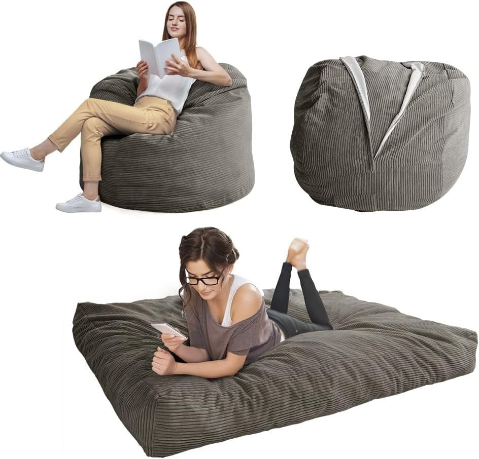 Convertible Bean Bag Bed Sofa Chair Double King Size Corduroy Charcoal