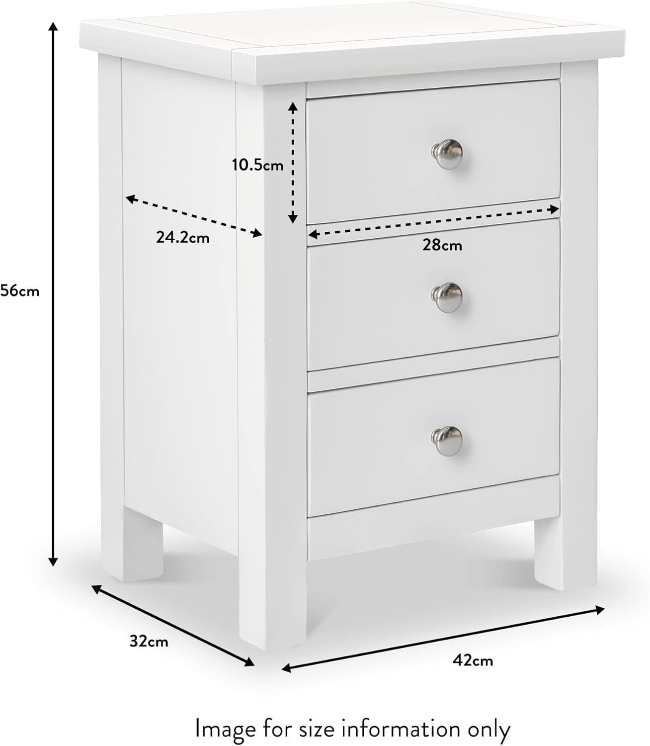 Dove Grey Solid Wood 3 Drawer Bedside Table Fully Assembled 42x32x56cm