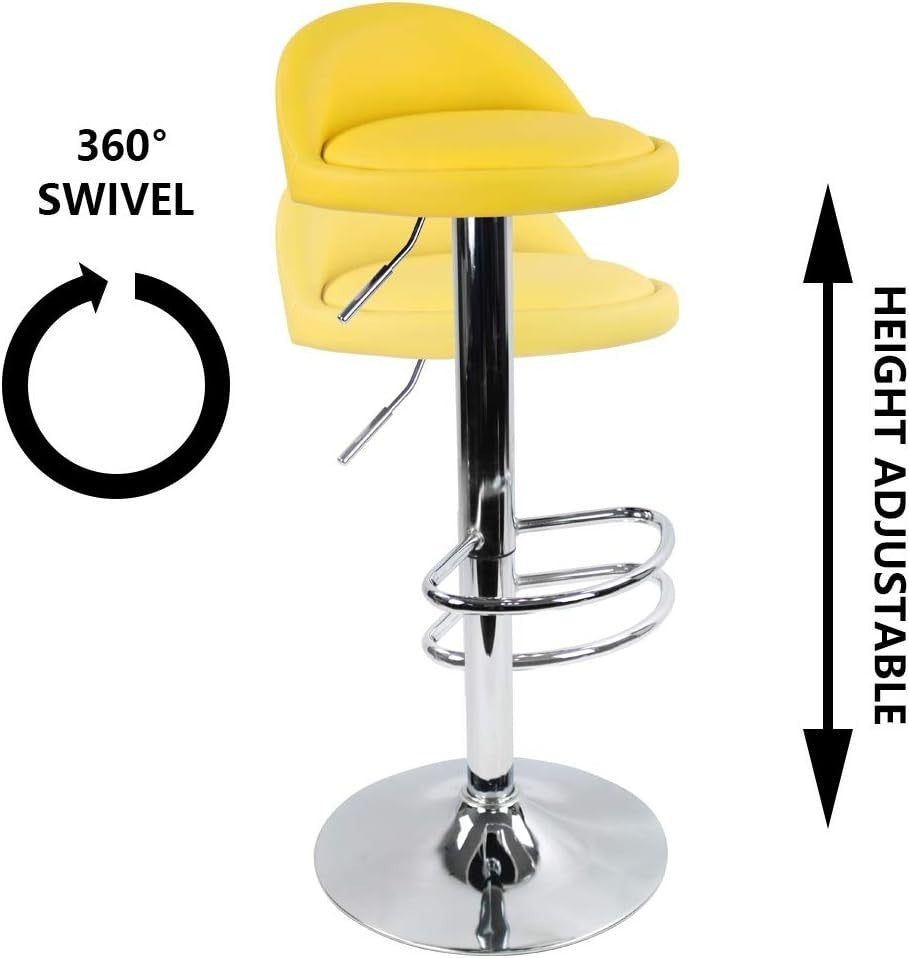Yellow Round Adjustable Swivel Bar Stool PU Leather Home Kitchen
