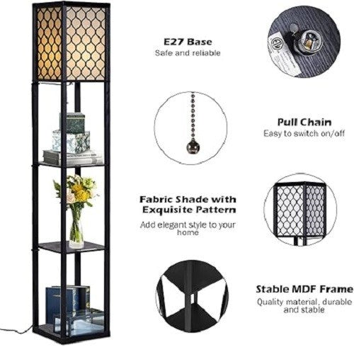 Floor Lamp with Shelves Storage Standing Light Pattern Shade Reading Lamp