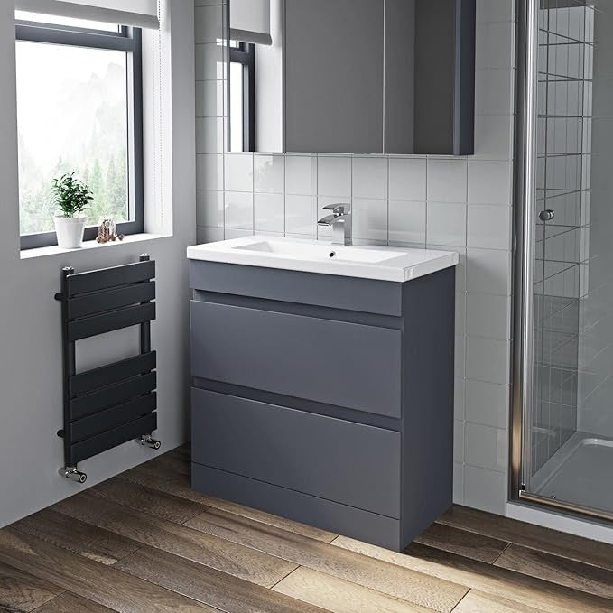 800mm Gloss Bathroom Vanity Unit with Basin Sink 2 Drawer Floor Standing cabinet