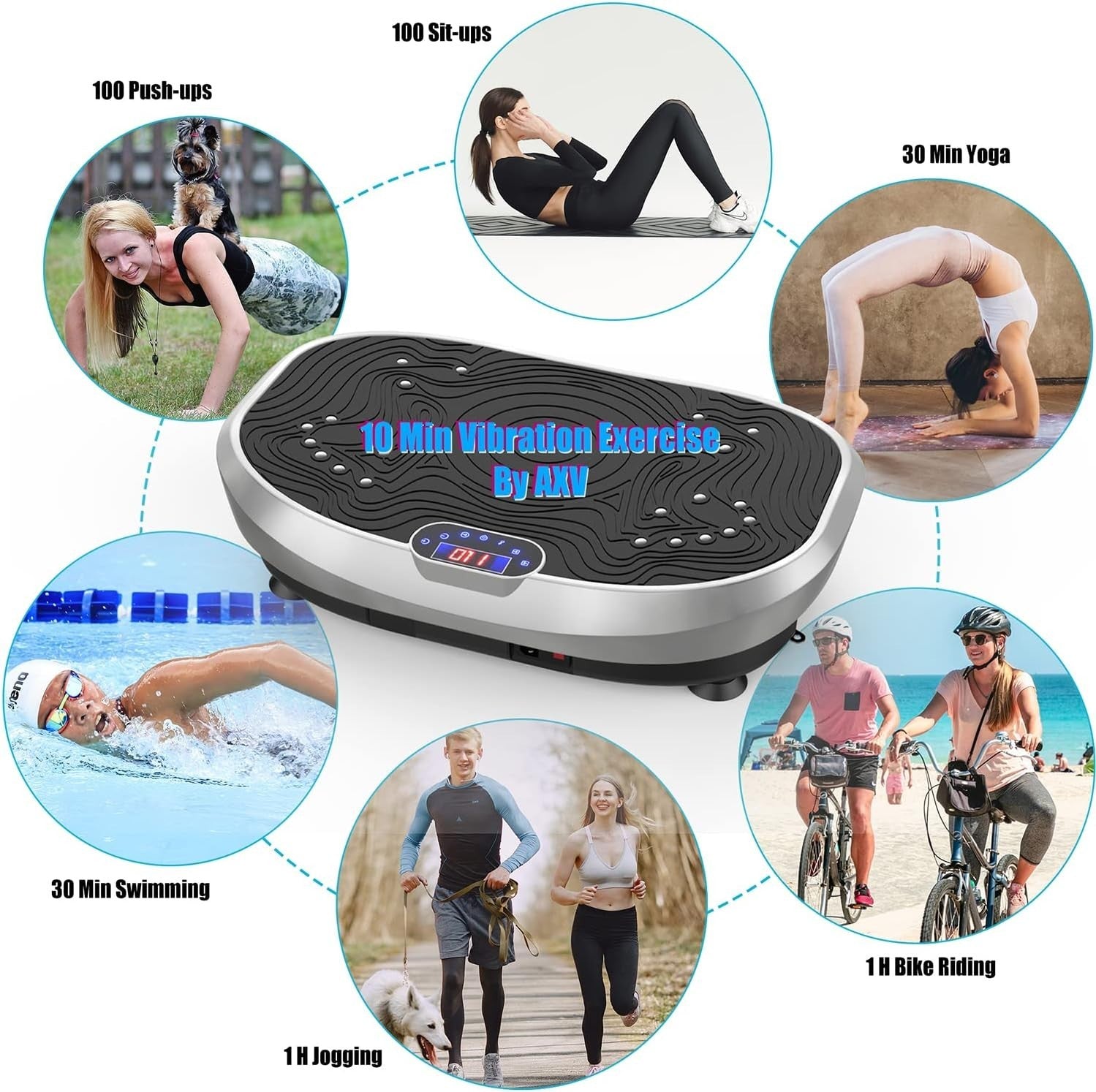 Silver Vibration Plate Exercise Machine 120 Speeds Full Body Wellness