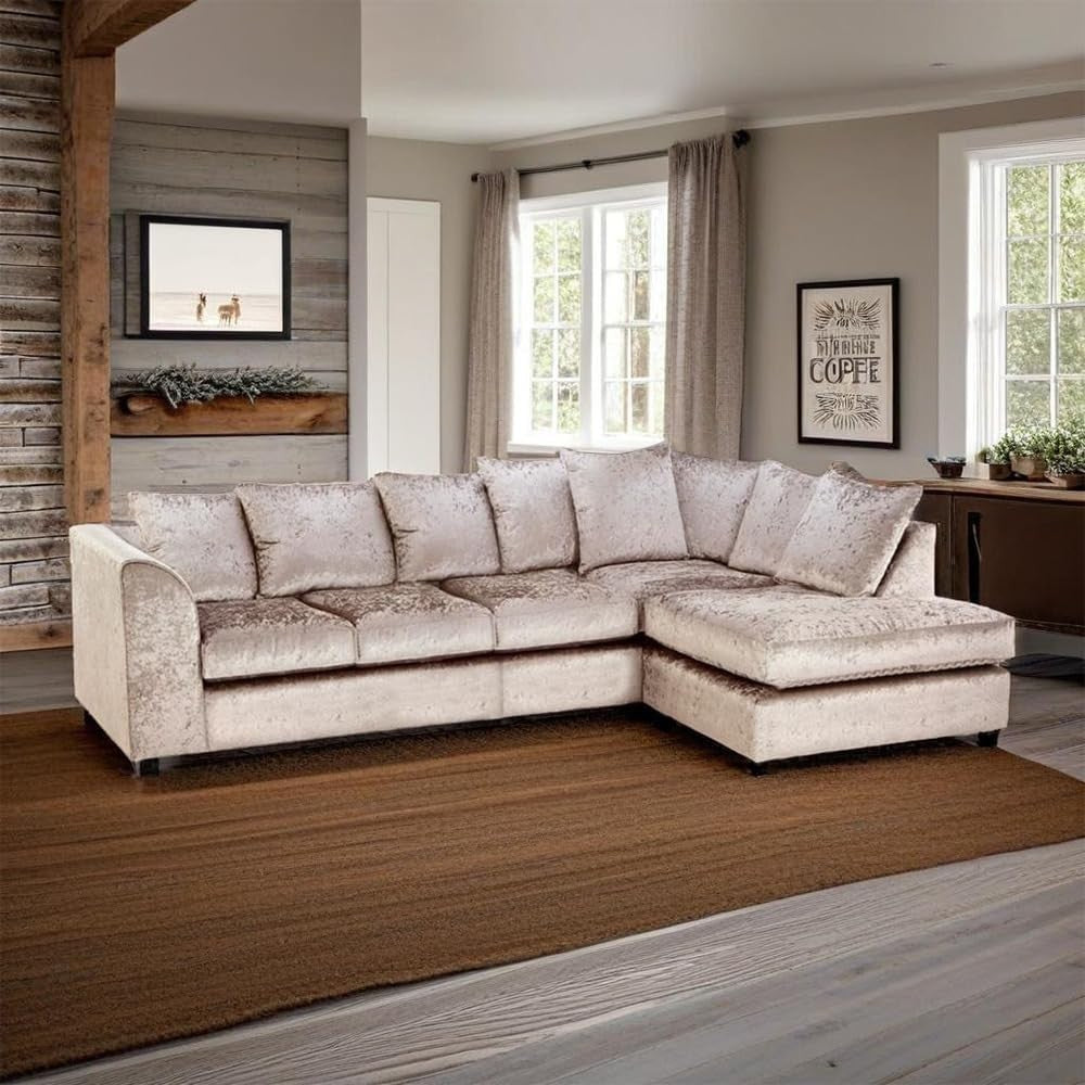 Mink Velvet Corner Sofa 5 Seater RHS | L Shape Modular Couch | Fire-Resistant