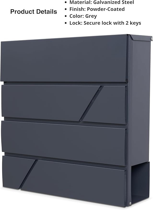 Wall Mounted Lockable Mailbox with Newspaper Holder – Weatherproof Steel