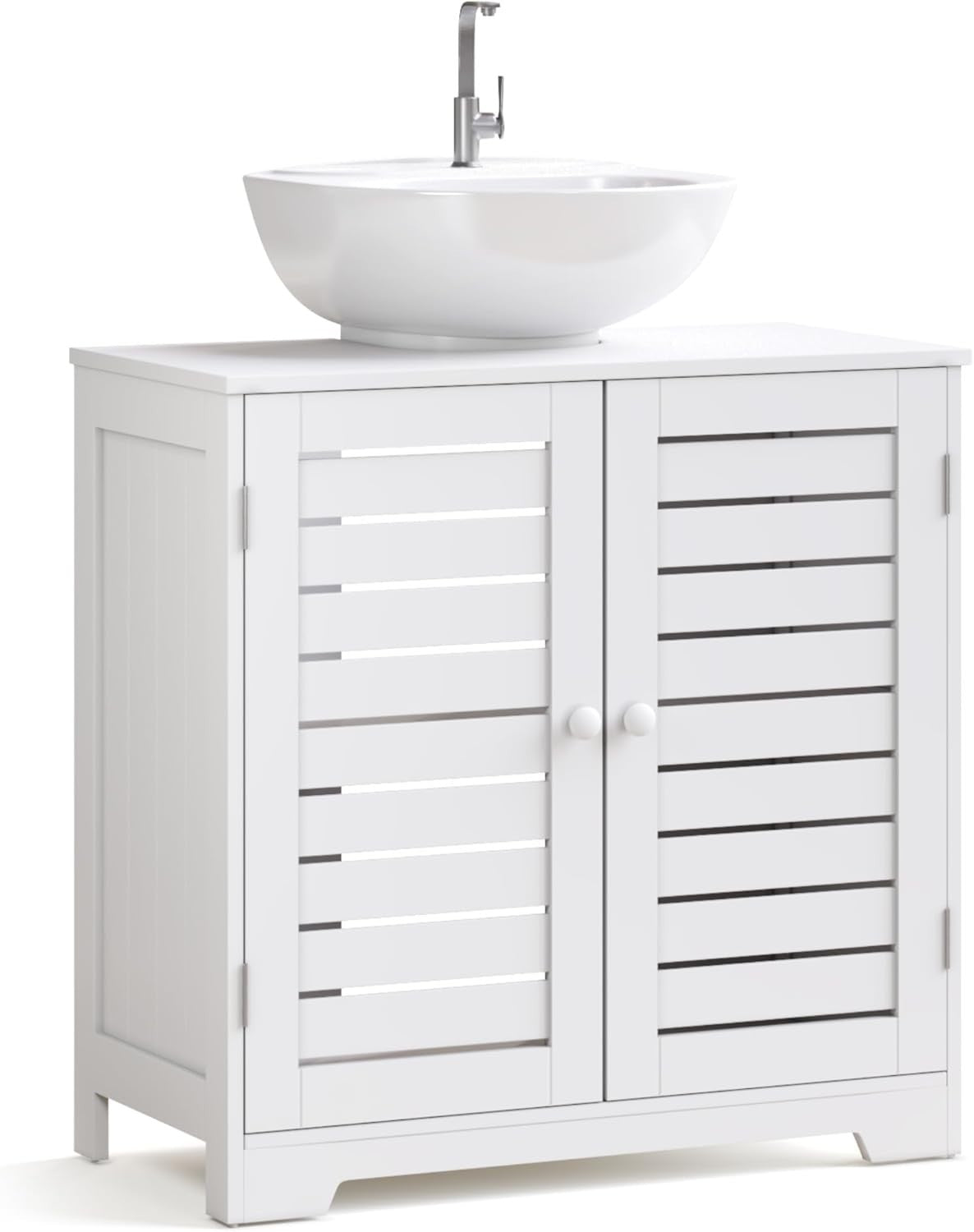White Under Sink Bathroom Cabinet 2 Door Storage Unit Modern Slim 60x30cm