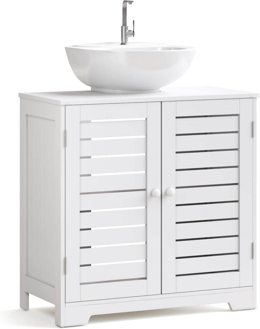 White Under Sink Bathroom Cabinet 2 Door Storage Unit Modern Slim 60x30cm
