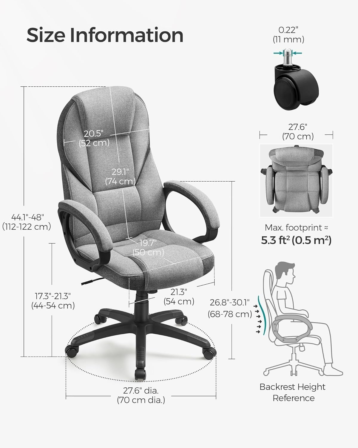 Ergonomic Office Chair Dove Grey Linen Fabric Adjustable Swivel Desk Seat