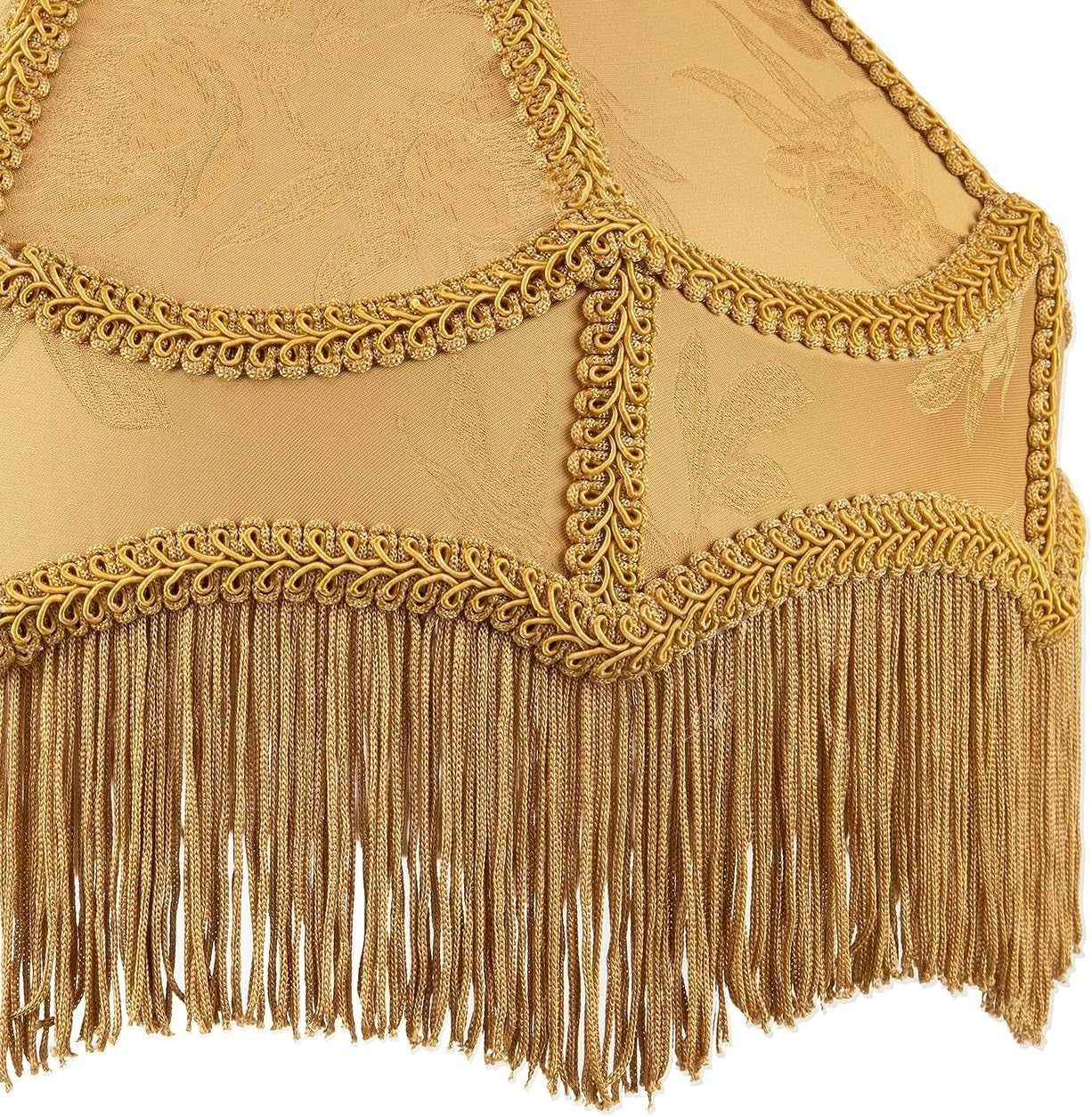 Victorian Gold Empire Lamp Shade Faux Silk Floral Tassels 30cm