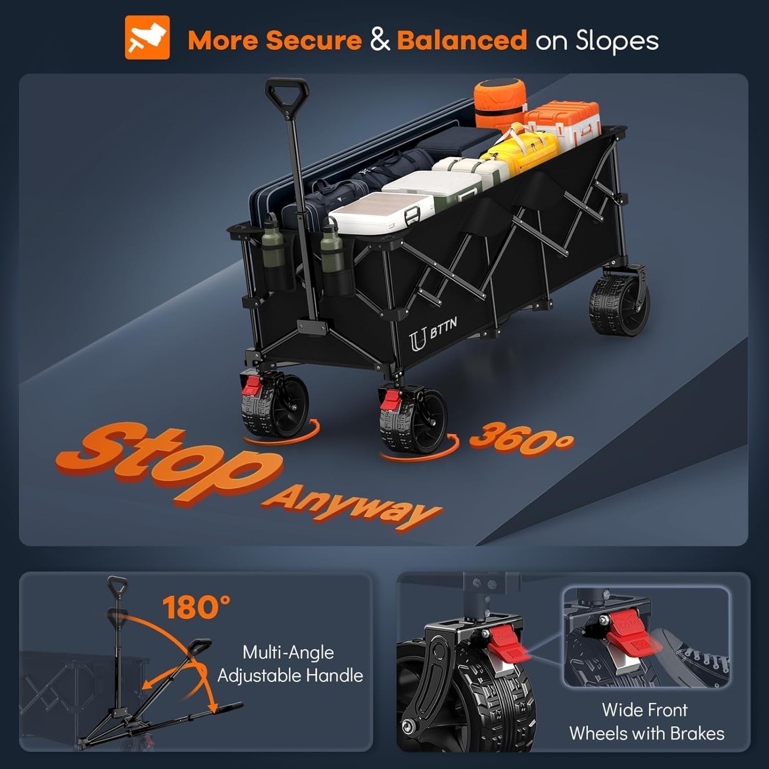 300L Heavy Duty Folding Festival Trolley Wide Wheel Camping Garden Wagon 210kg