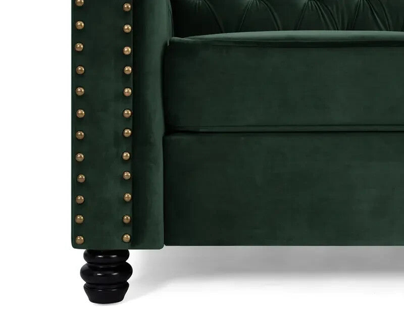 Green Velvet Chesterfield 2 Seater Sofa Tufted Scroll Arm UK Ready