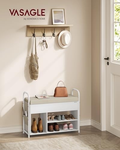 White Shoe Storage Bench with Cushion & Inner Compartment – Modern Hallway Seat