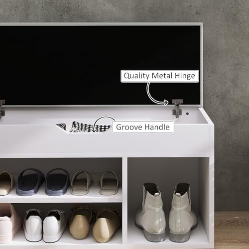 Modern Shoe Storage Bench with Cushion Seat & Hidden Compartment – Cream White