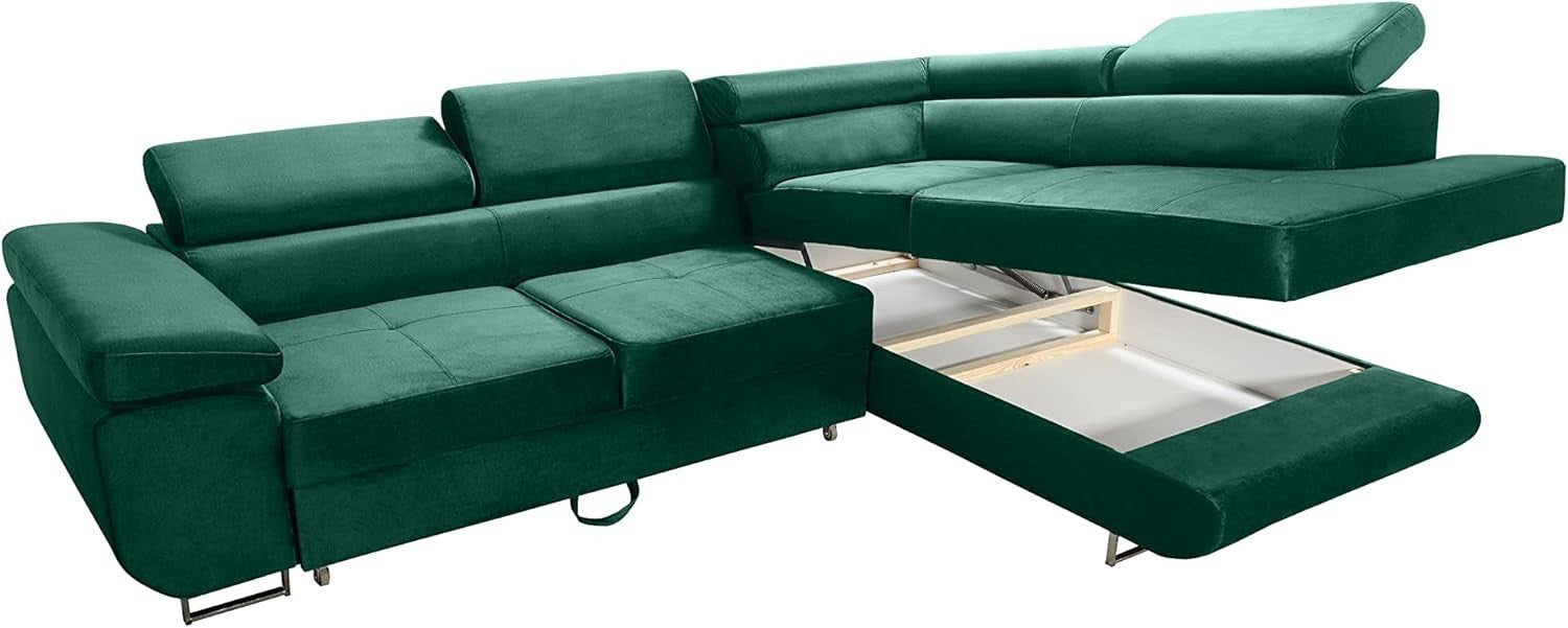 Beige L Shape Sofa Bed with Storage | Water-Resistant Velour Sleeper