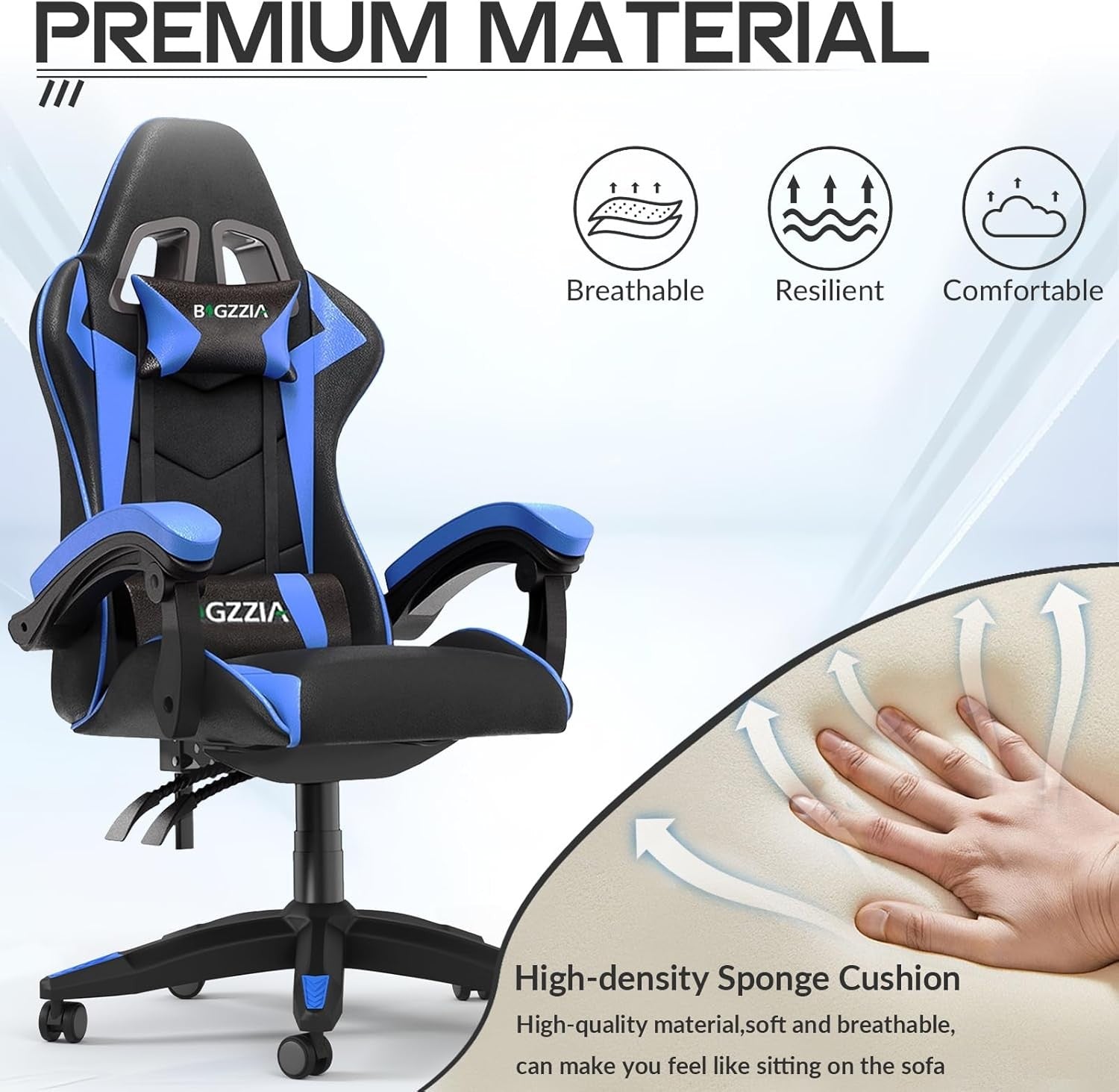 Ergonomic Gaming Chair Blue Reclining Adjustable Office PC Seat