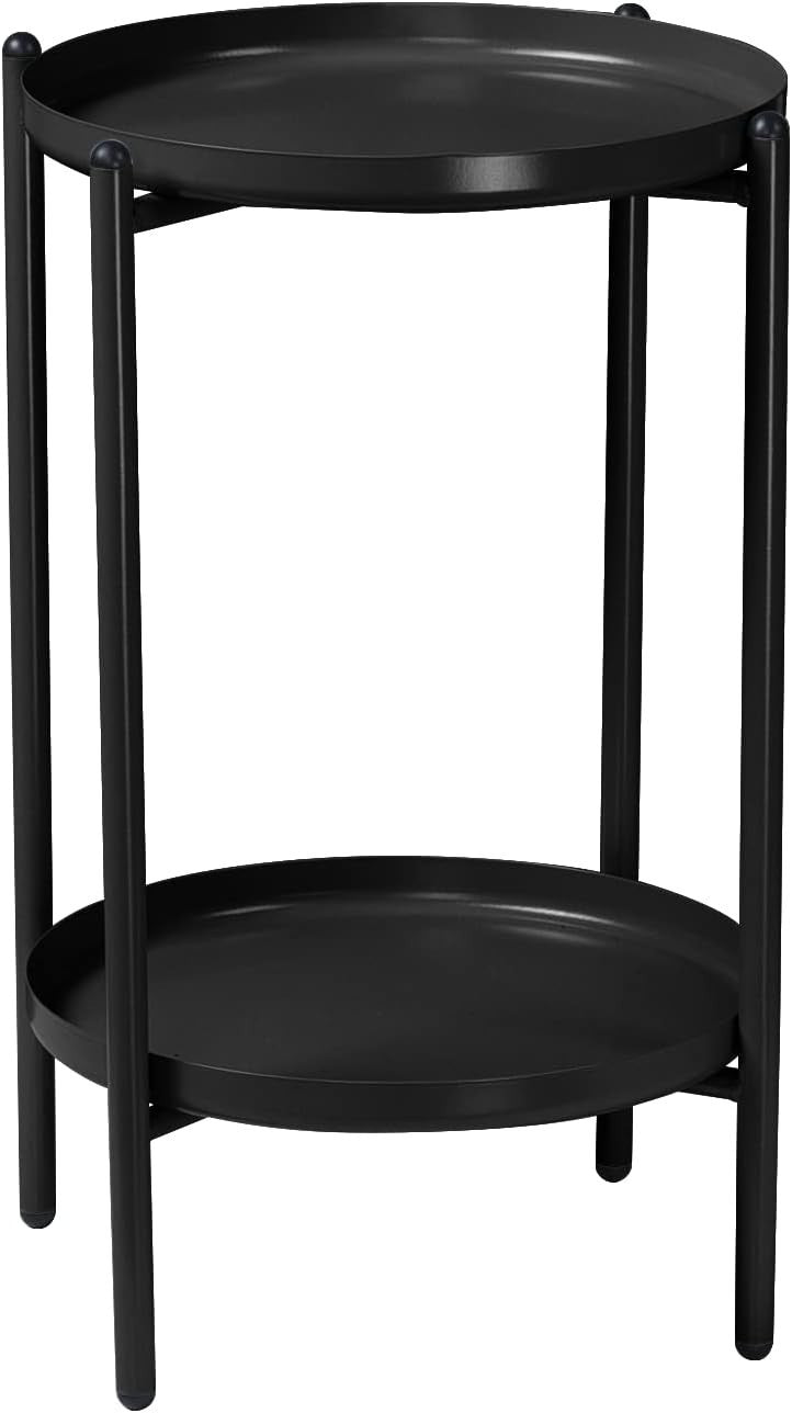 2-Tier Round Metal Side Table 50cm Height – Sturdy Shelf, Multi-Room Use