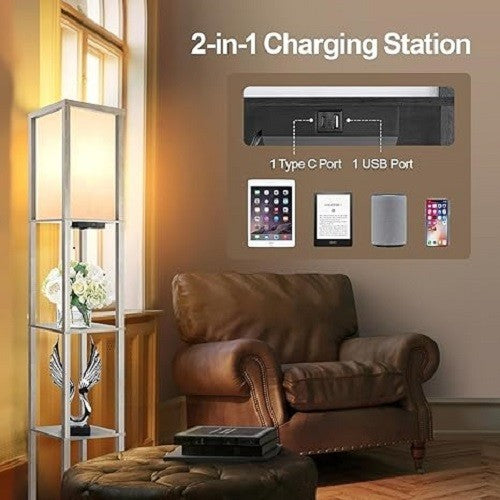 Floor Lamp with Shelf Remote Dimmable LED USB Charging 4 Colour Light