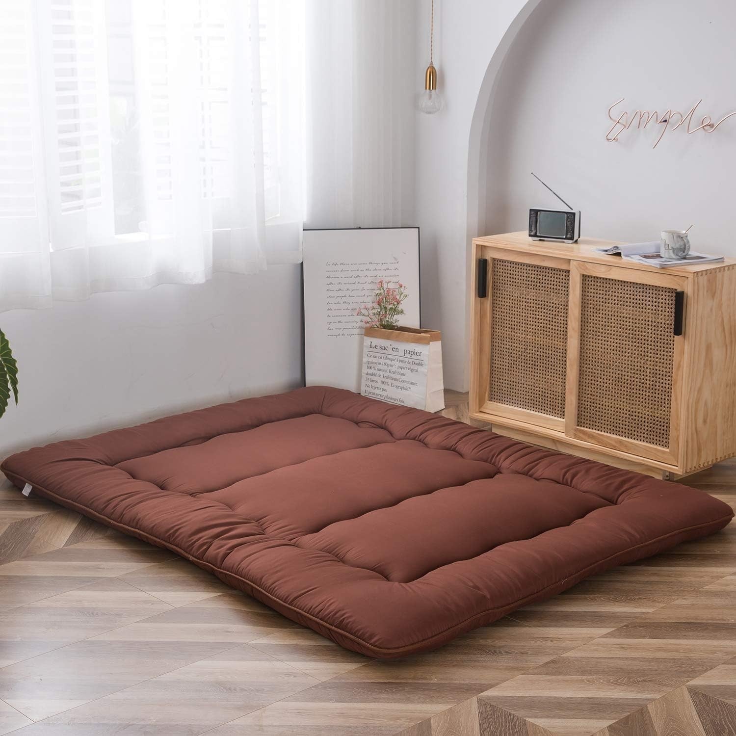 Coffee Foldable Futon Mattress | Thick Quilted Floor Sleeping Pad, Portable