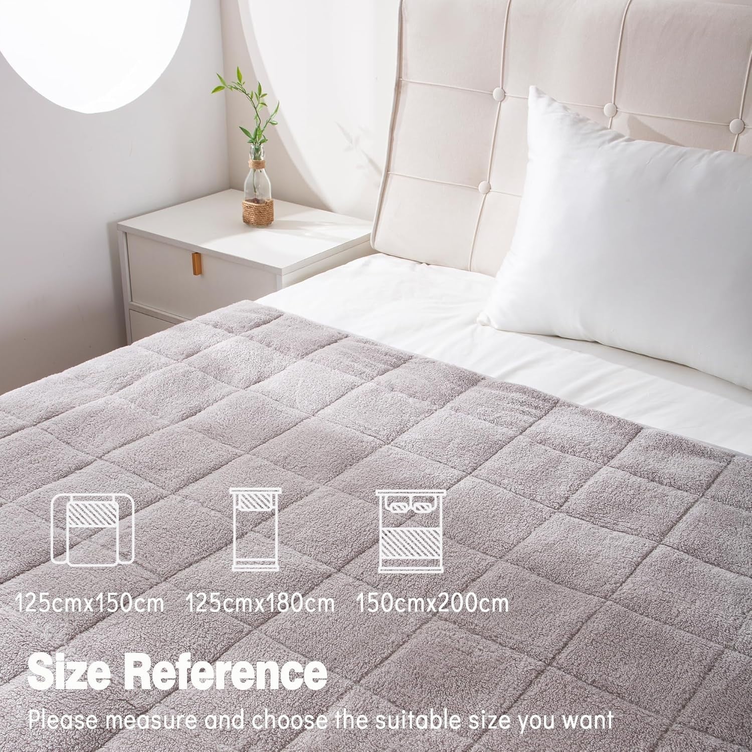 6kg Weighted Blanket, Silver Grey Teddy Fleece Quilted 125x180cm Anxiety Relief