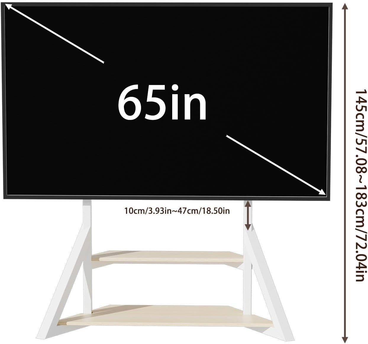 Mobile TV Stand 65-100" with Lockable Wheels, Adjustable Height & 2 Shelves