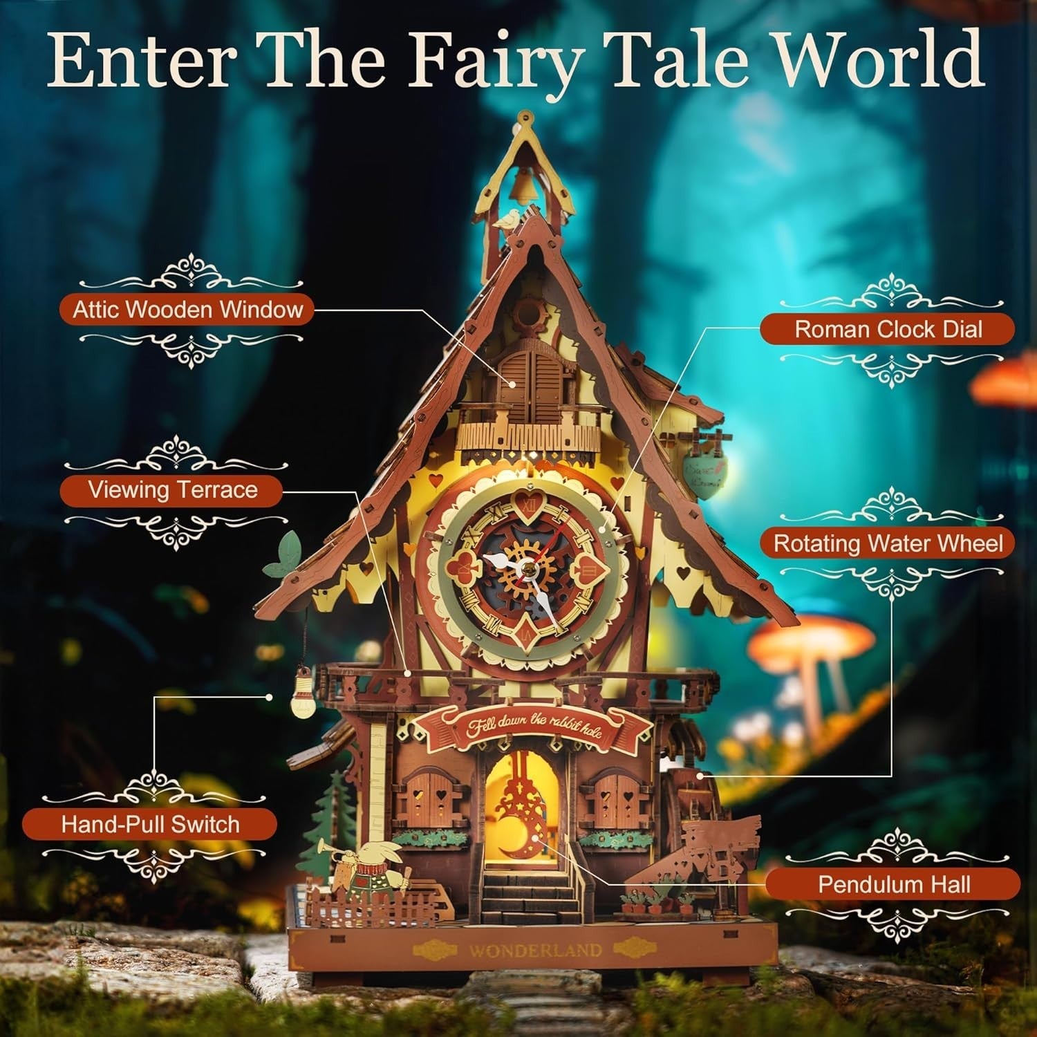 3D Wooden Cuckoo Clock Puzzle with Working Sound & Light, DIY Decor
