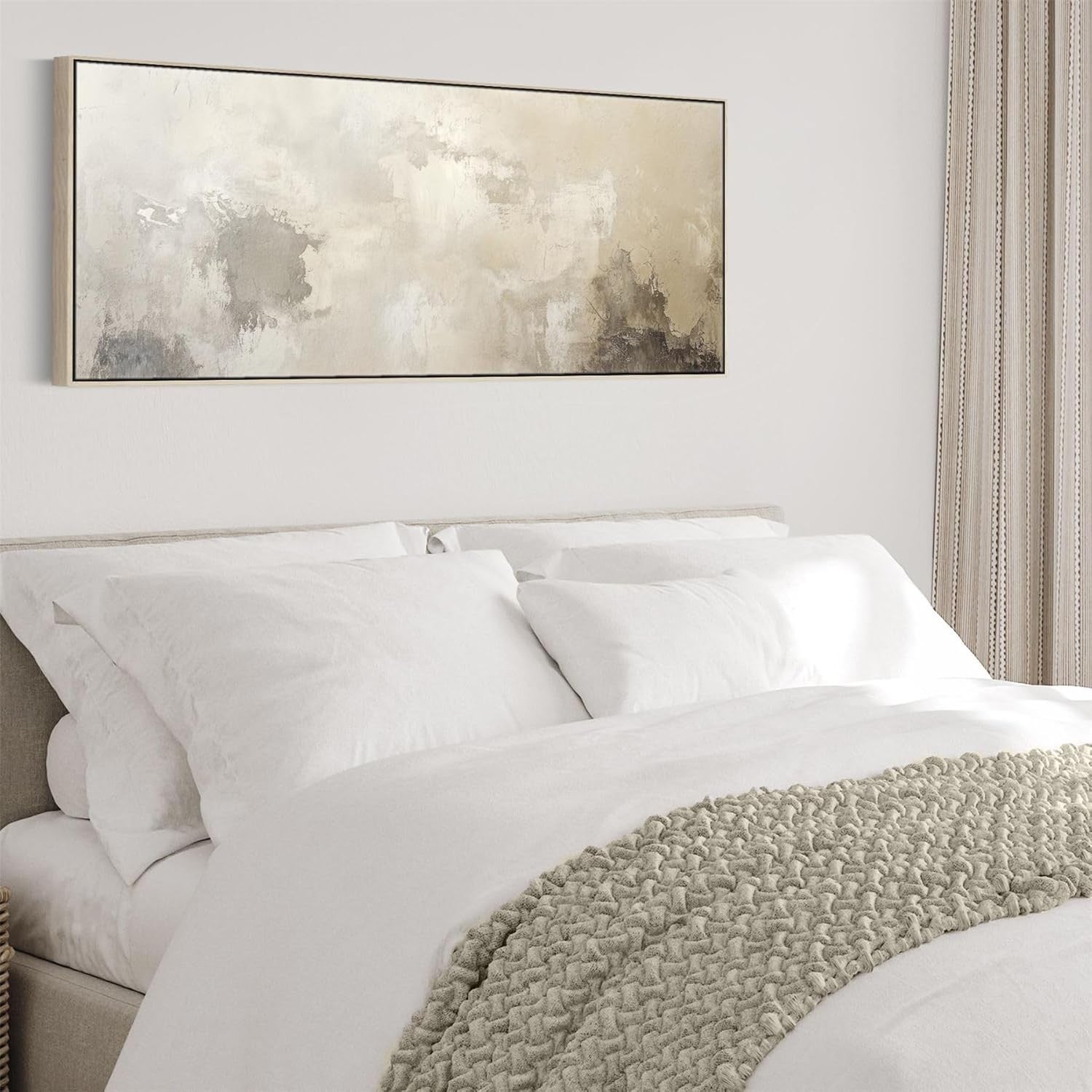 Large Beige Abstract Canvas Wall Art Framed 143x52cm