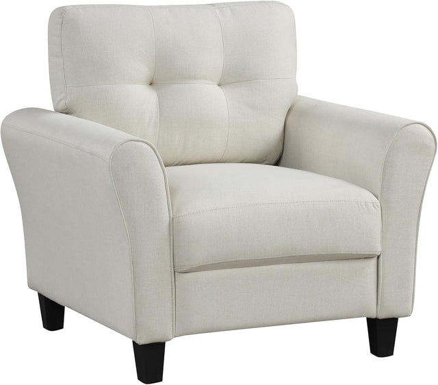Beige Accent Armchair Tufted Fabric Lounge Chair Thick Cushion