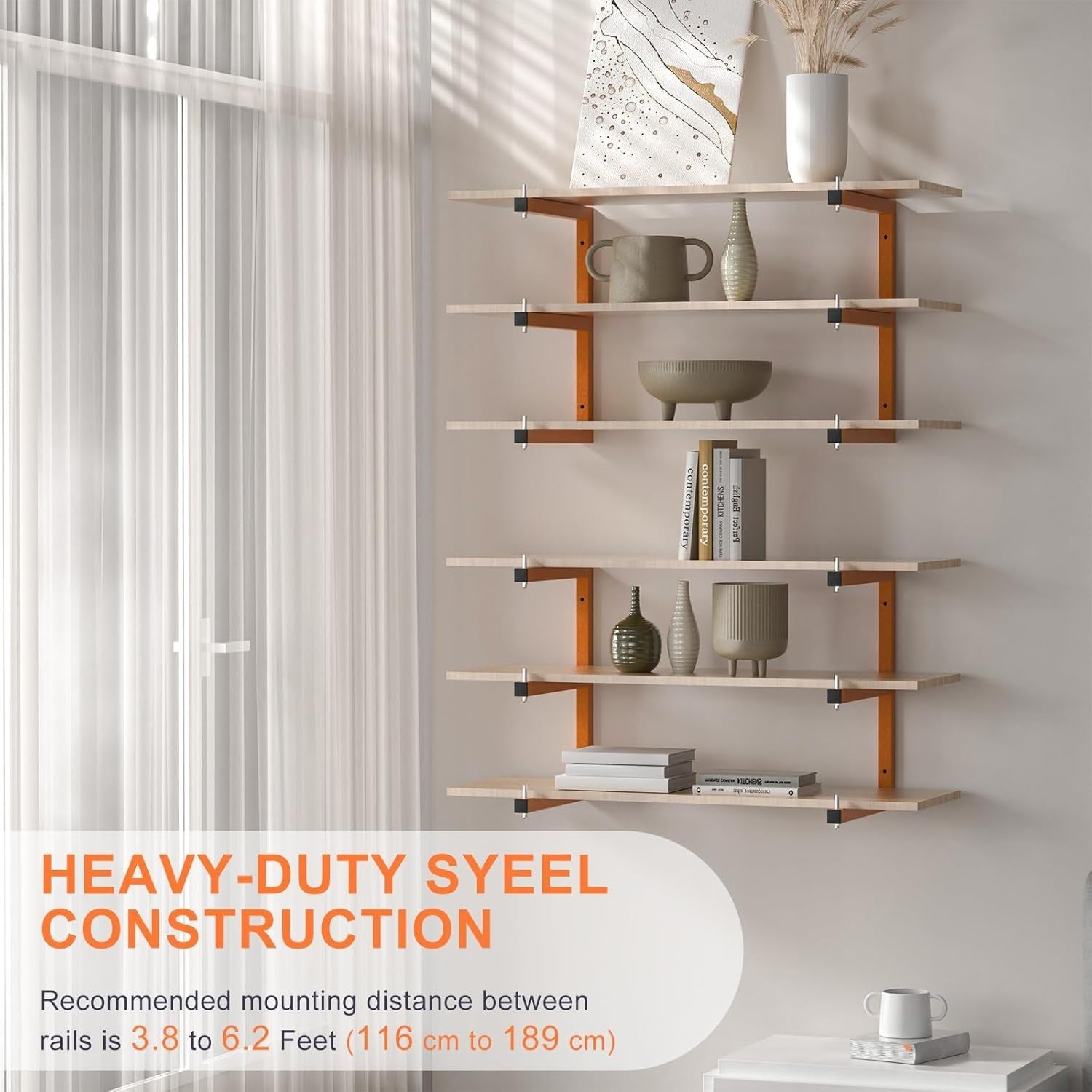 Wall-Mount 6-Level Lumber Rack 4-Pack Orange 43D x 34W x 11H cm