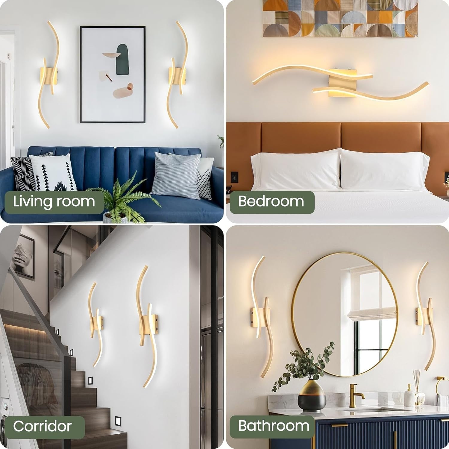 LED Rechargeable Wall Sconces 2-Pack, 3000K-6000K, Remote Control, 80cm