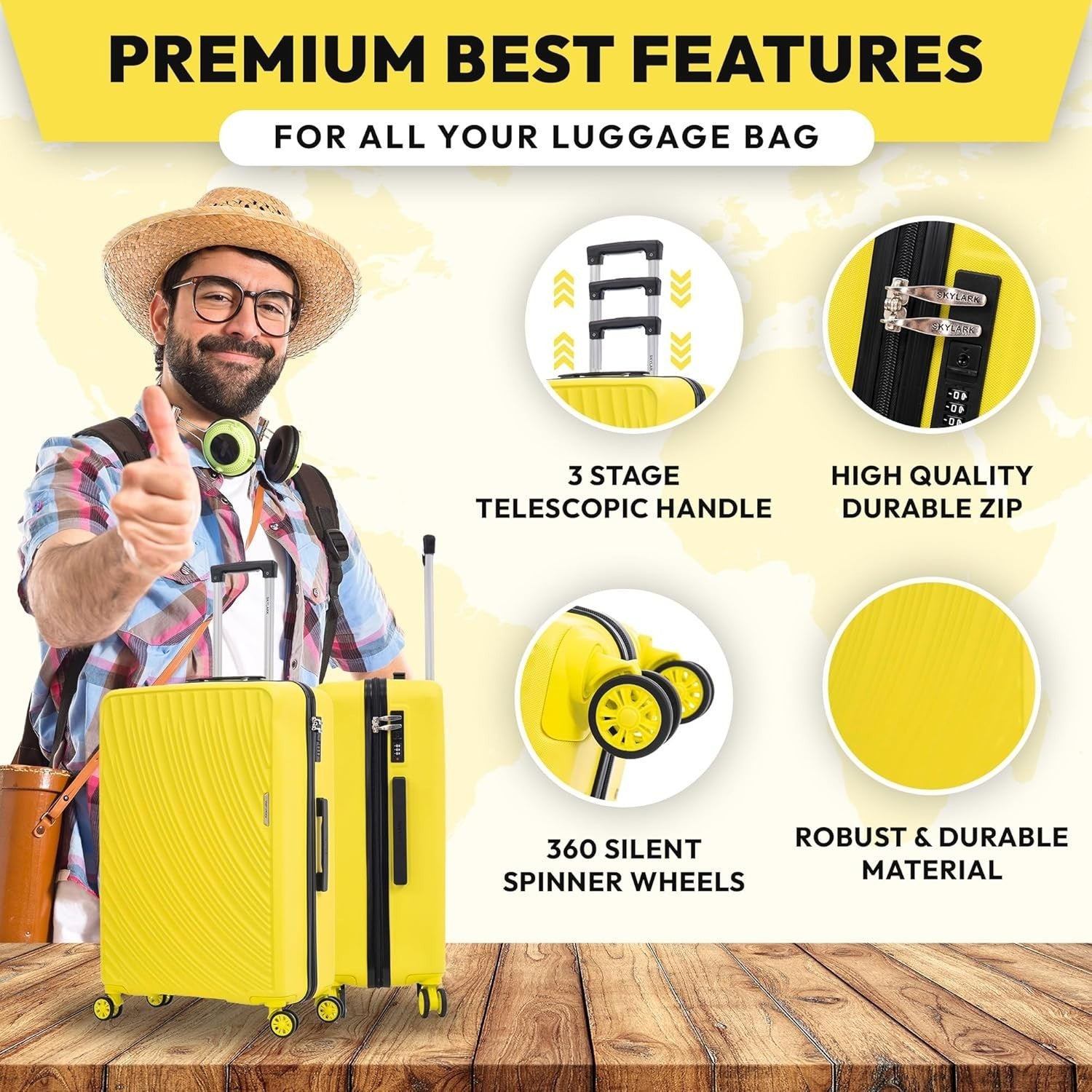 24” Medium ABS Spinner Suitcase Lightweight Hard Shell 4 Wheels 66L