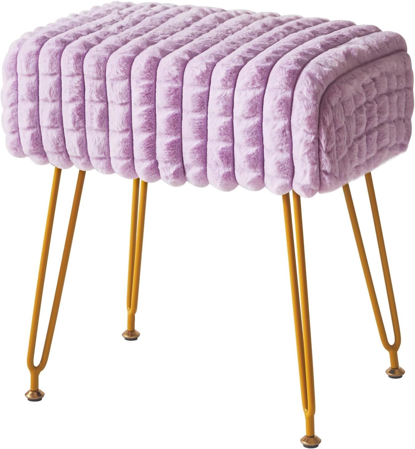 Purple Velvet Footrest Ottoman – Golder Legs, Compact Vanity Stool & Side Table