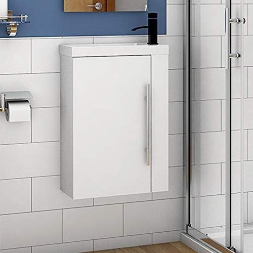 Cloakroom Wall Hung Vanity Unit with Basin White Compact Sink Storage Cabinet