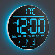 White Blue 10in Large Digital Wall Clock RGB LED Remote Auto Bright