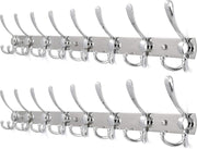2 Pack 75cm Wall Mounted Coat Racks with 8 Hooks | Chrome Metal Hook Rail