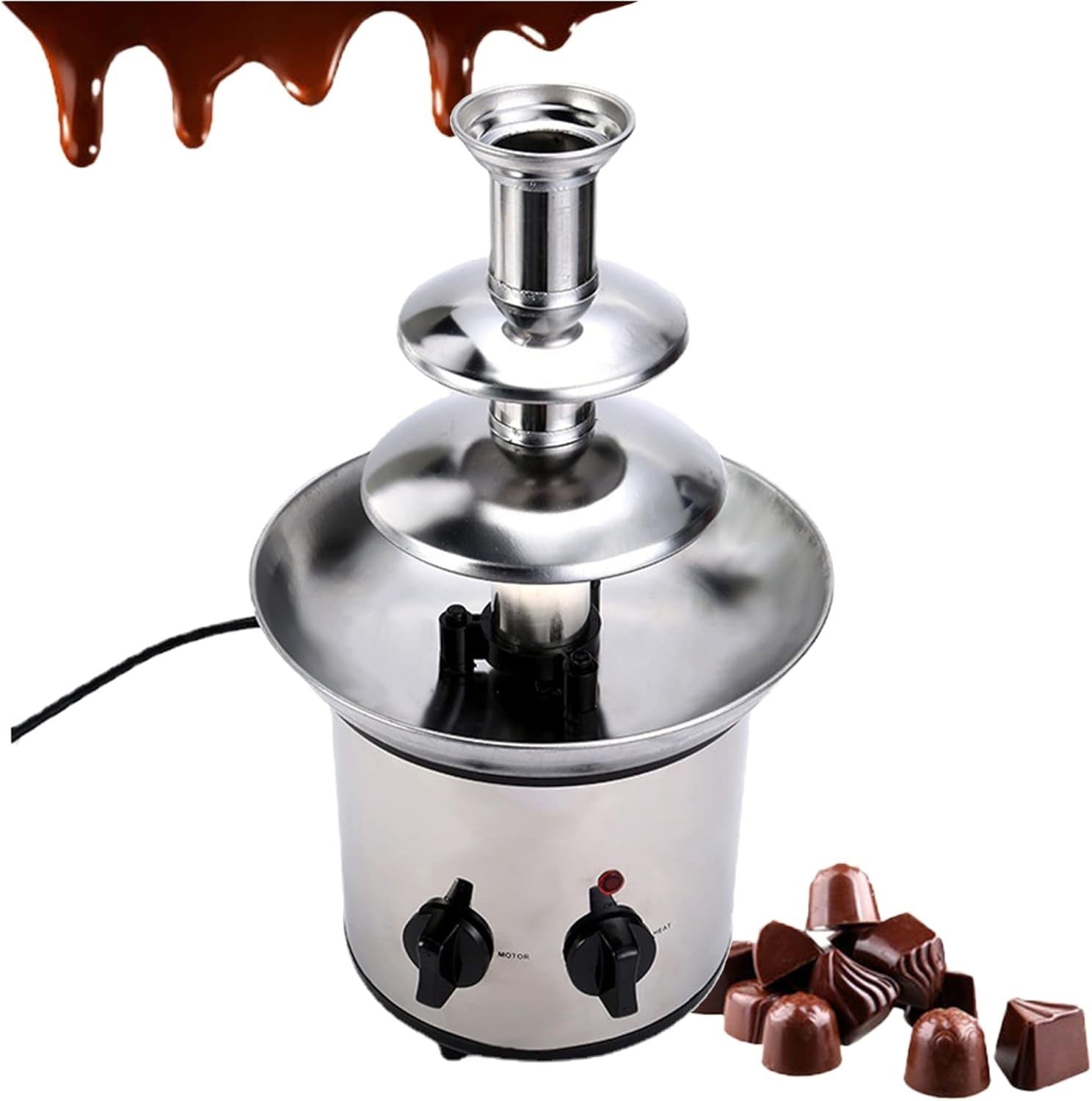 Electric Chocolate Fountain 3 Tier Stainless Steel Fondue Machine