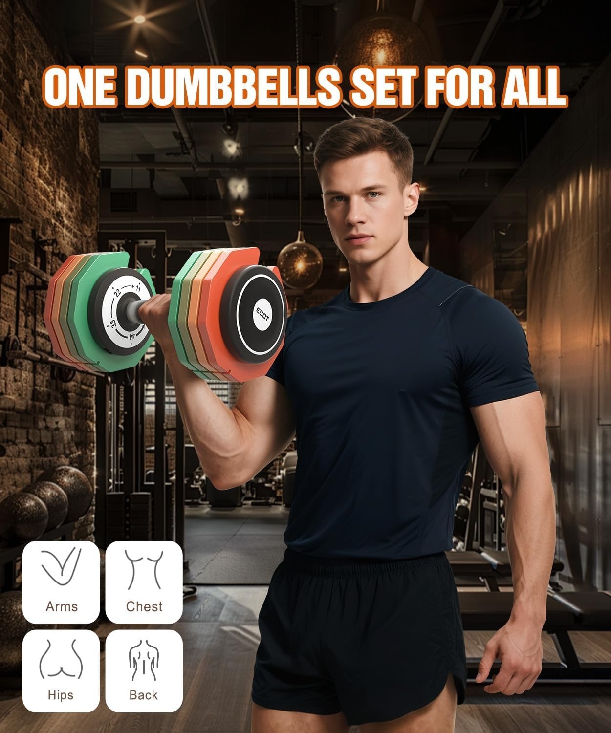 5-in-1 Adjustable Dumbbells Pair 25KG Rainbow Plates Non-Slip Home Gym