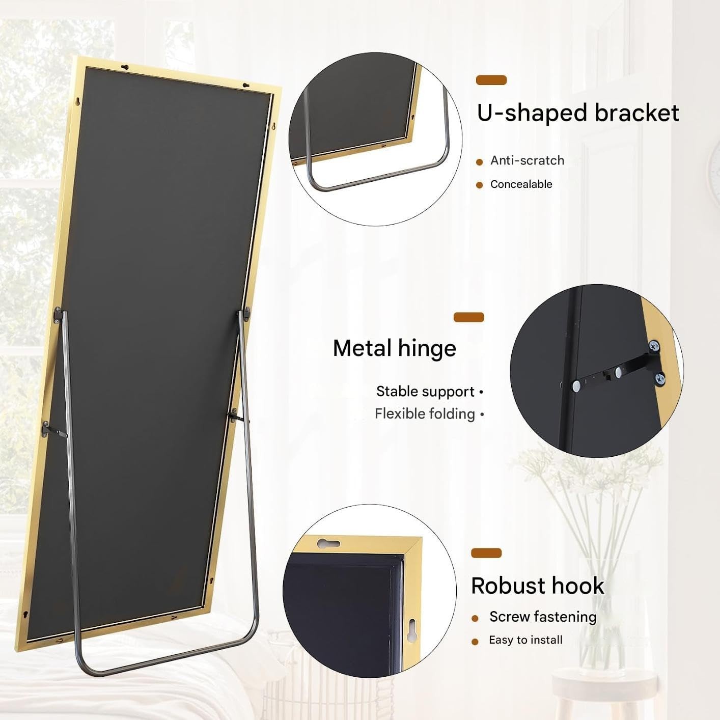 Full Length Floor Mirror 60x165cm Standing Leaning Wall Mount Gold Frame