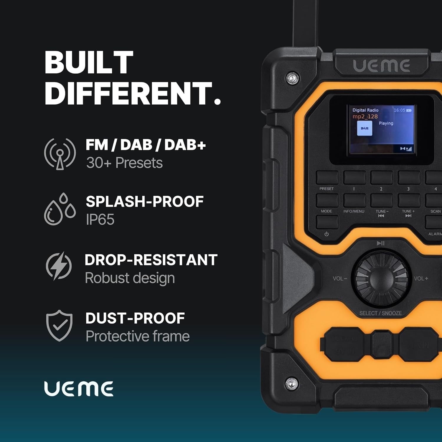 16W DAB/DAB+ FM Bluetooth Site Radio Rechargeable, USB AUX