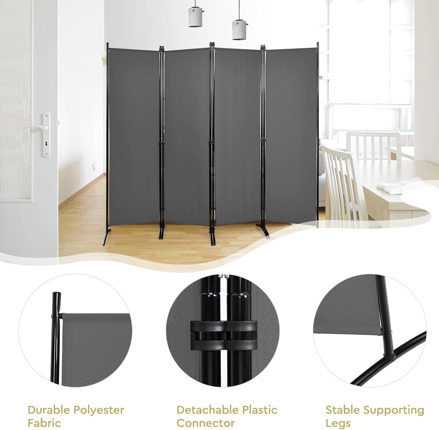 4 Panel Folding Room Divider Privacy Screen – Freestanding Partition Wall for Be