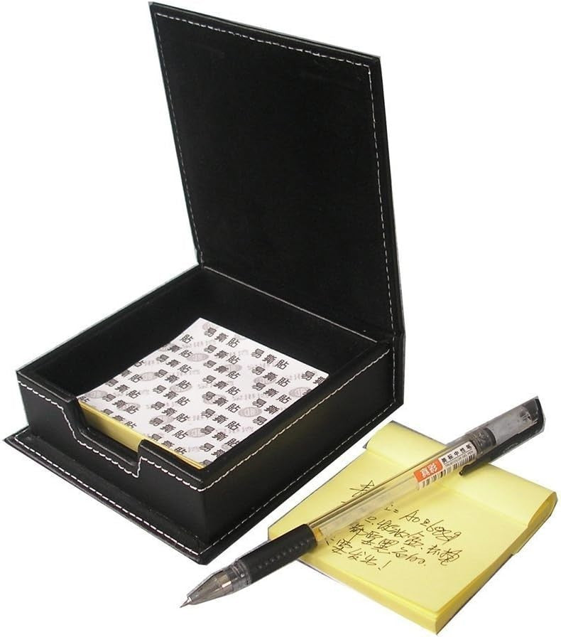 4-Piece Black PU Leather Desk Organizer Set with Mousepad & Tissue Box