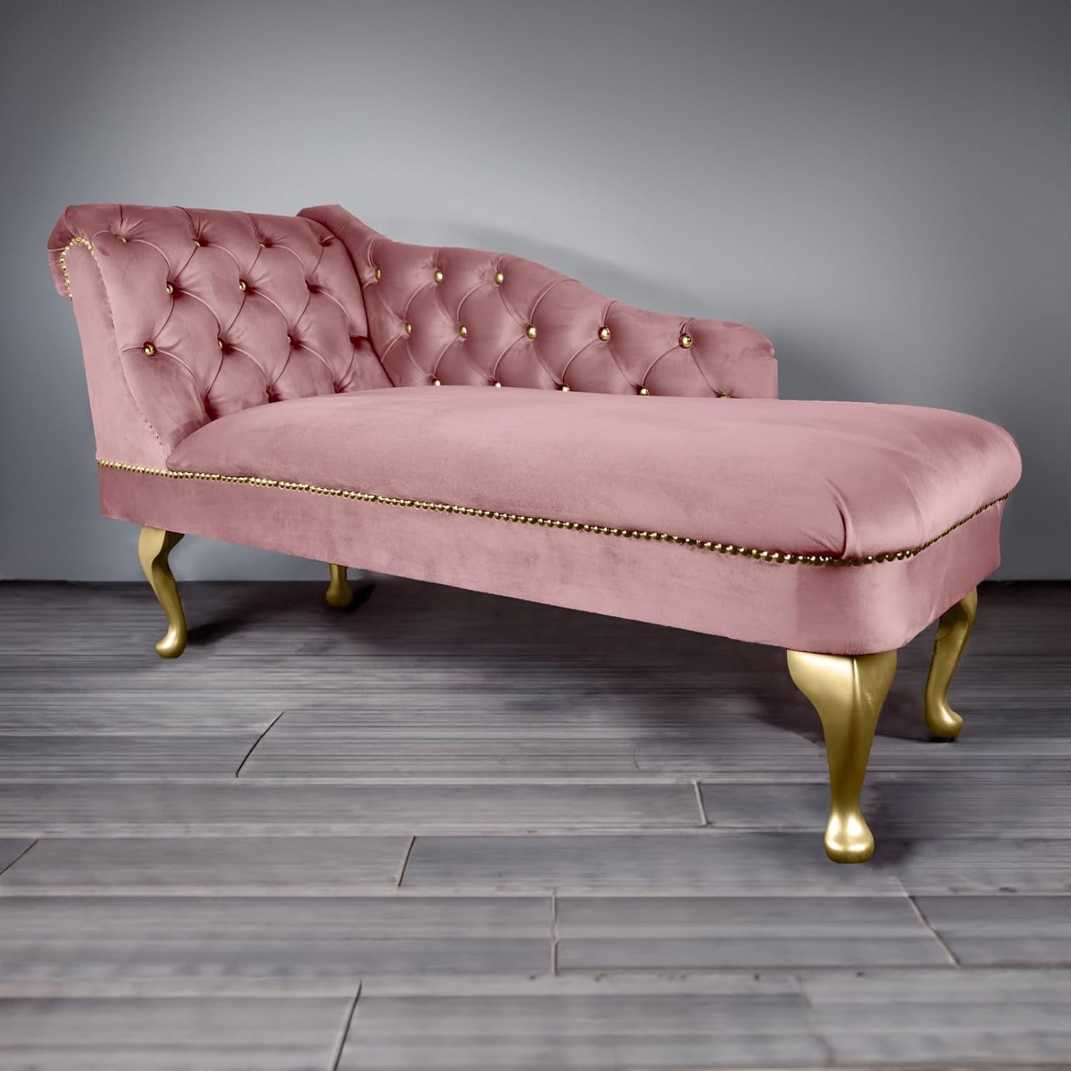 Velvet Chaise Lounge Sofa Tufted Accent Chair Left Hand Pink 133cm